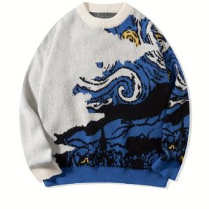 Pull Oversize Motif Artistique "Nuit Étoilée"